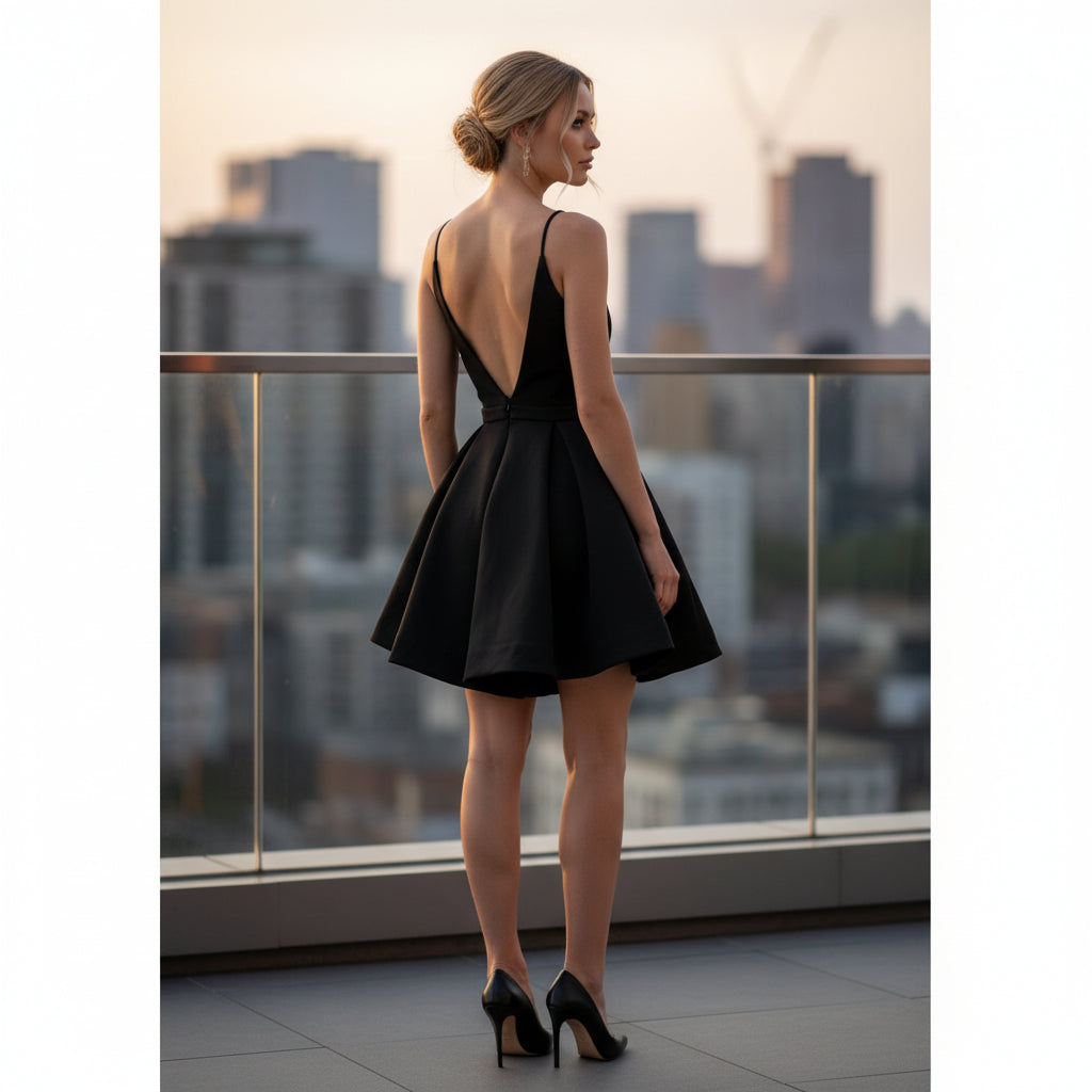 Vibrant Black Skater Dress: Effortlessly Chic Evening Wear