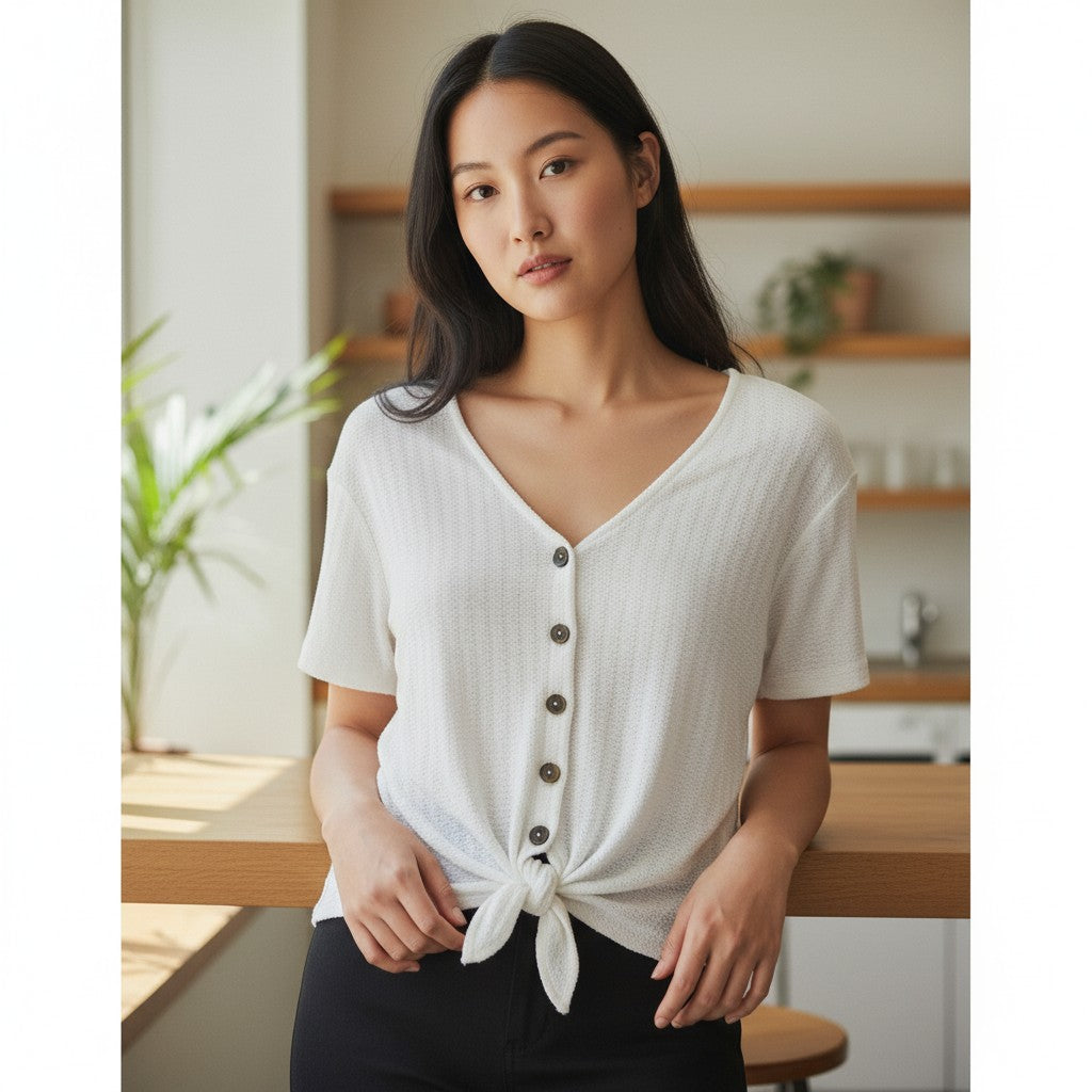 Chic Button-Front Tie-Knot Top - Your New Favorite Flirt!