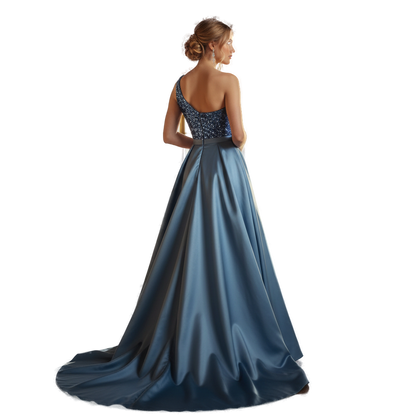 Dazzling Blue One-Shoulder Sequin Gown for Show-Stopping Nights