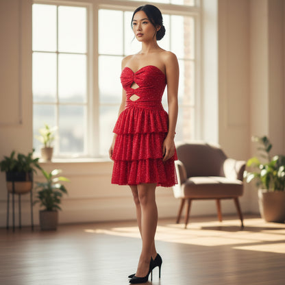Fiery Red Cutout Ruffle Dress - Dazzle the Night Away