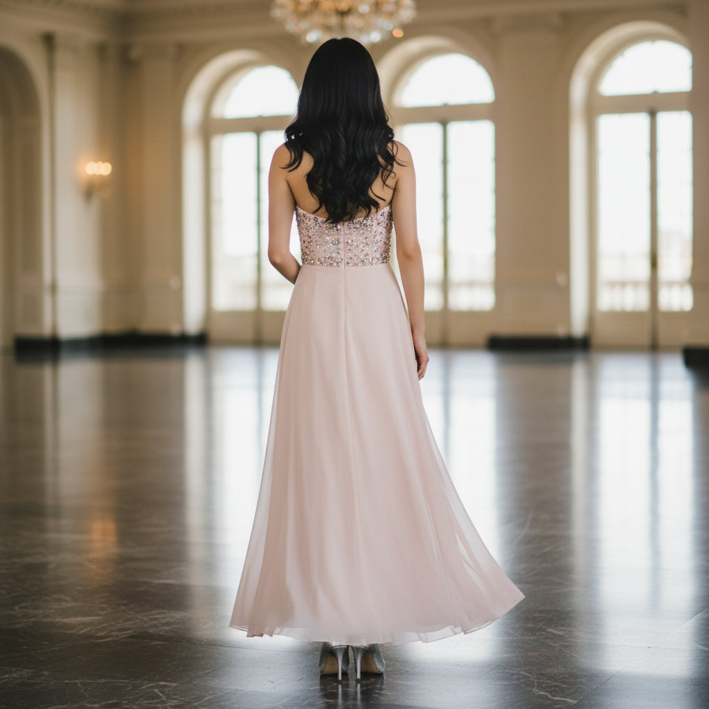 Glamorous Blush Dream Gown with Dazzling Sequins for Celebrations