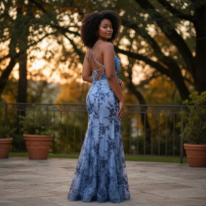 Blue Blossom Glamour Gown: A Sea of Sparkle