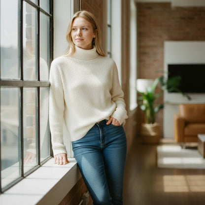 Classic Creamy Cashmere Turtleneck Sweater - Your Winter Hug!