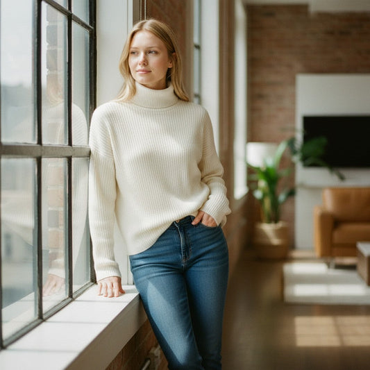 Classic Creamy Cashmere Turtleneck Sweater - Your Winter Hug!