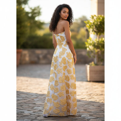 Golden Whimsy Strapless Maxi Dress: Shine Bright Tonight!