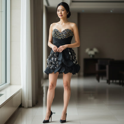 Dazzling Black Embellished Mini Dress for Sizzling Nights
