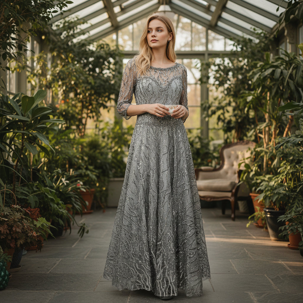 Show-Stopping Silver Sequin Symphony Dress for Gala Nights