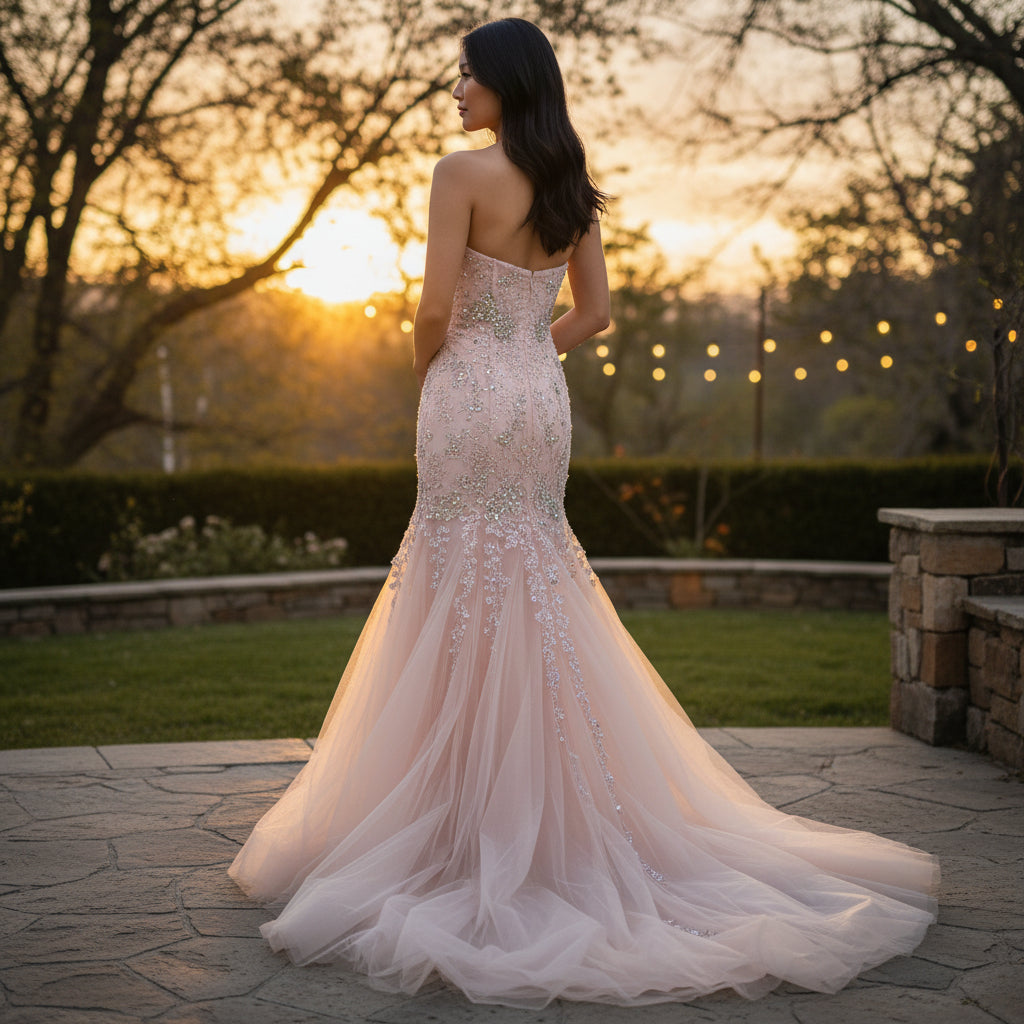 Dazzling Blush Beaded Tulle Gown for Unforgettable Nights
