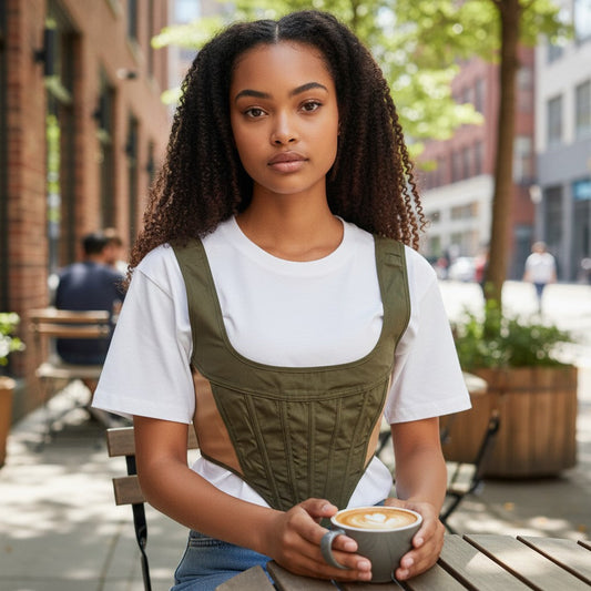 Tan & Camel Corset Crop Top
