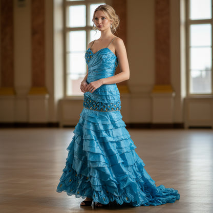 Putros Couture Dazzling Oceanic Ruffled Gown for Gala Glamour