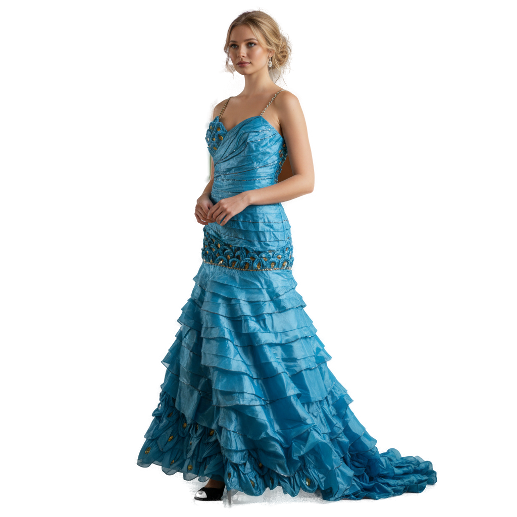 Putros Couture Dazzling Oceanic Ruffled Gown for Gala Glamour