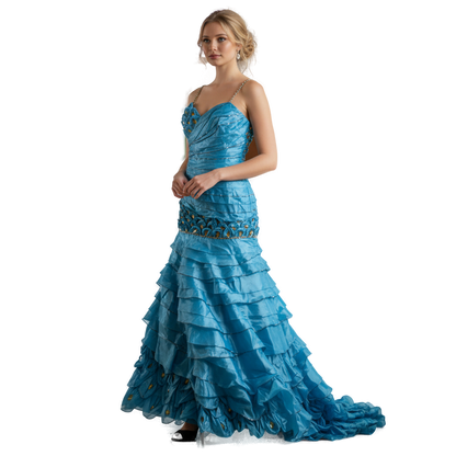 Putros Couture Dazzling Oceanic Ruffled Gown for Gala Glamour