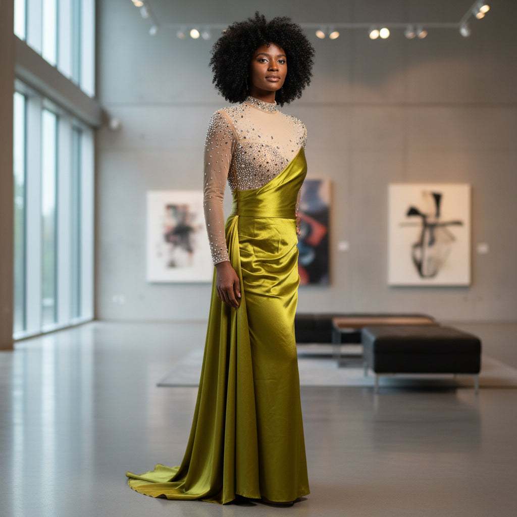 Luminous Lime Elegance Gown: Shine On, Show Off!