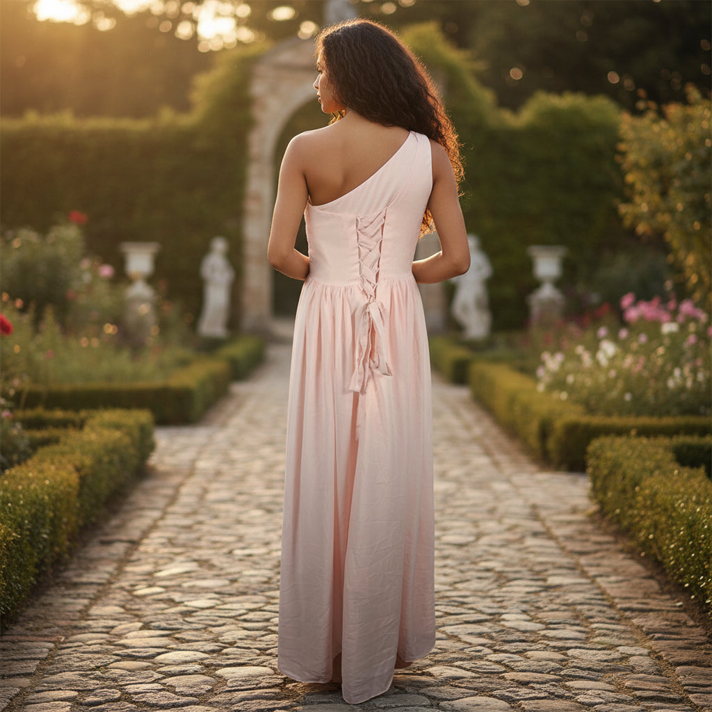 One-Shoulder Whimsy Maxi Dress - Perfectly Pink for Every Occasion!