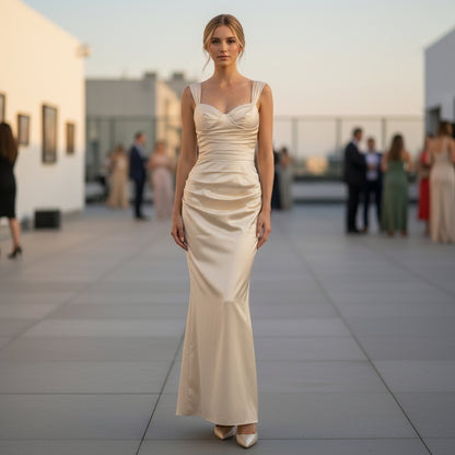 Dazzling Champagne Silk Gown for Red-Carpet Moments