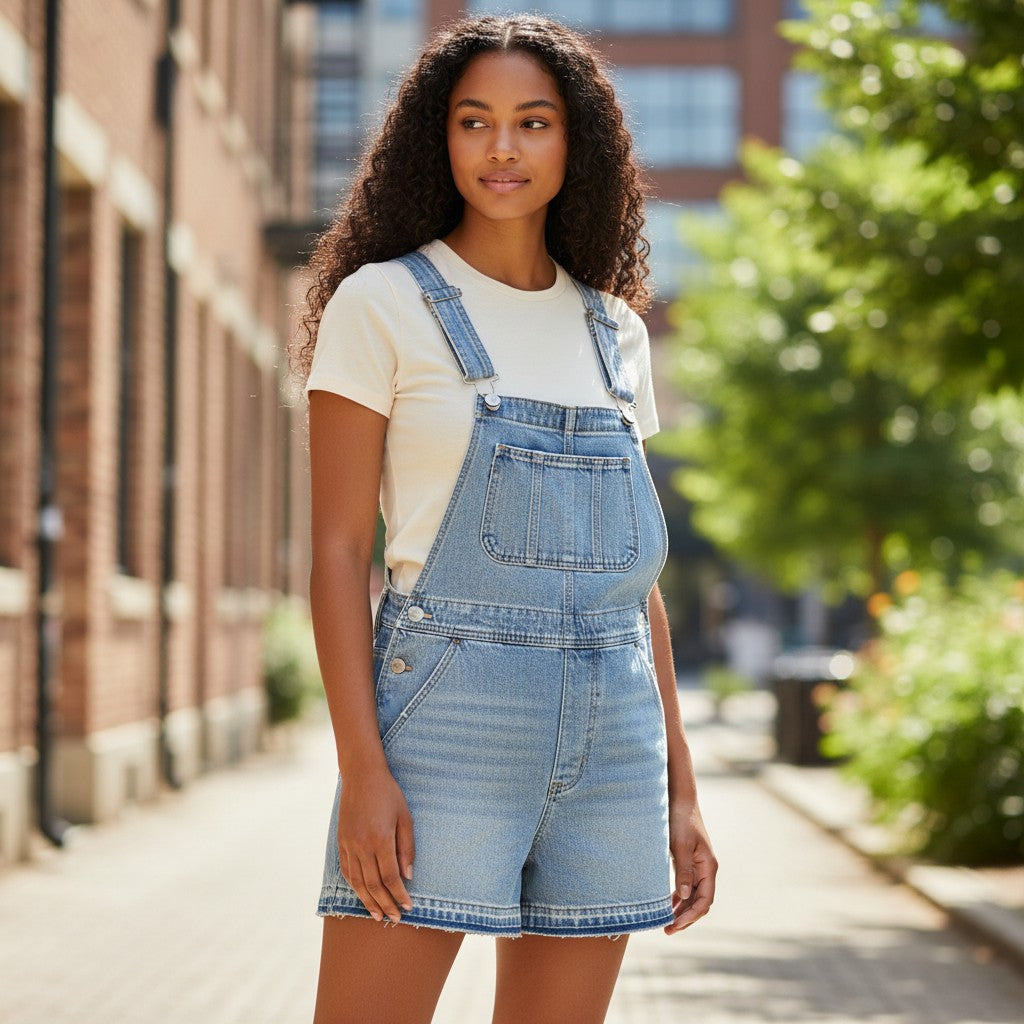 Light Wash Short Overalls - Ready for Adventure!