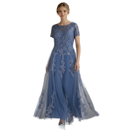 Dazzling Sapphire Embroidered Tulle Gown for Unforgettable Nights