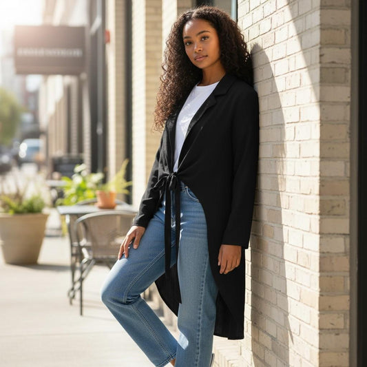 Long Tail Chic Tie Front Jacket