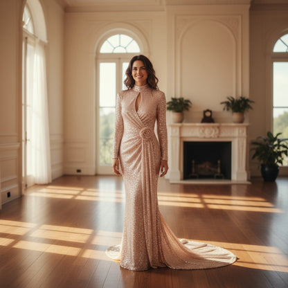 Glimmering Goddess: The Dazzling Evening Gown