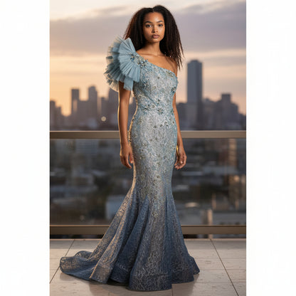 Ocean Dreams: One-Shoulder Elegance Gown