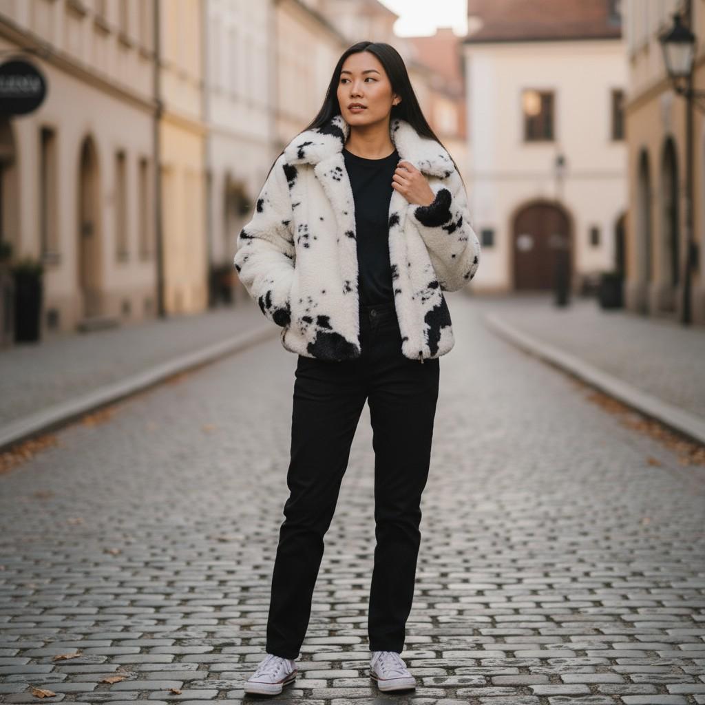 Faux Fur Cow Print Jacket - Moo-velous Warmth and Style!