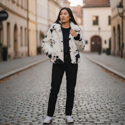 Faux Fur Cow Print Jacket - Moo-velous Warmth and Style!