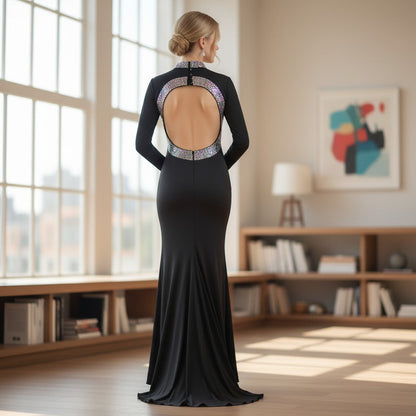 Glamorous Evening Dress with Sparkly Collar and Cuffs