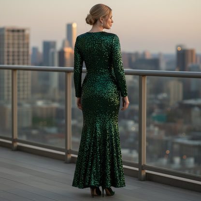 Emerald Sequined Gown for Unforgettable Nights
