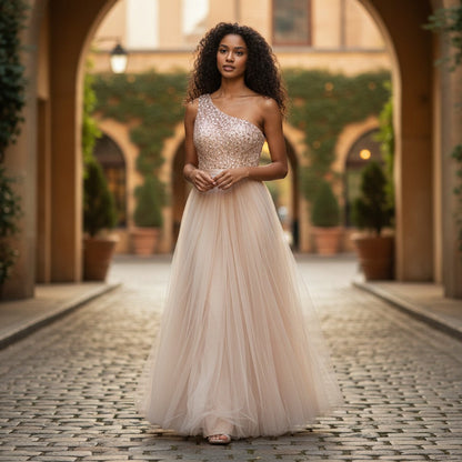 Glamorous One-Shoulder Sequin & Tulle Dress - Party Like a Star!