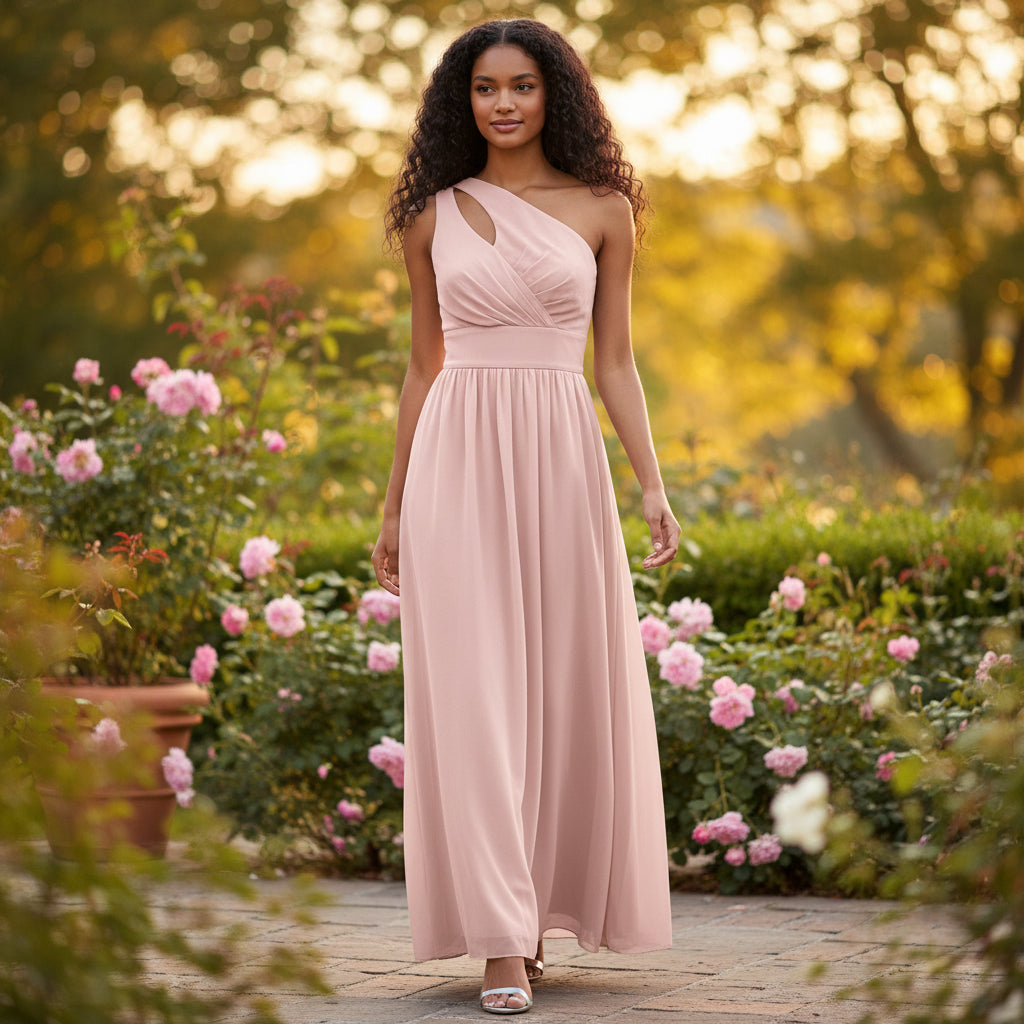 One-Shoulder Whimsy Maxi Dress - Perfectly Pink for Every Occasion!