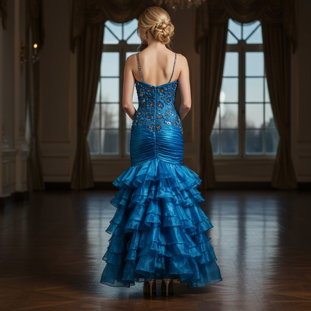 Putros Couture Dazzling Oceanic Ruffled Gown for Gala Glamour
