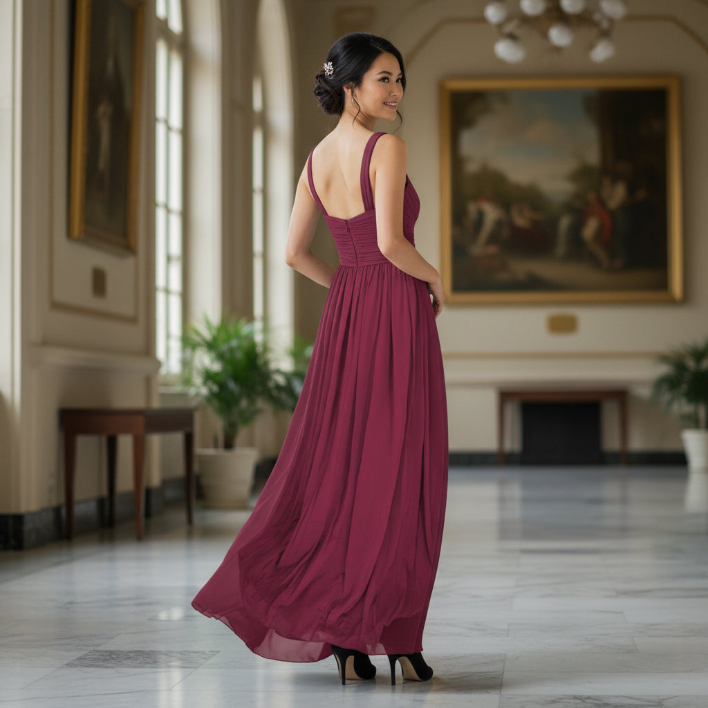 Berry Chiffon Gown - Transformative Evening Drama