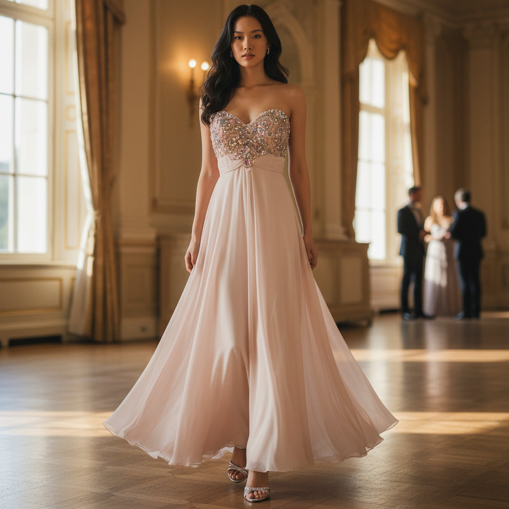 Glamorous Blush Dream Gown with Dazzling Sequins for Celebrations