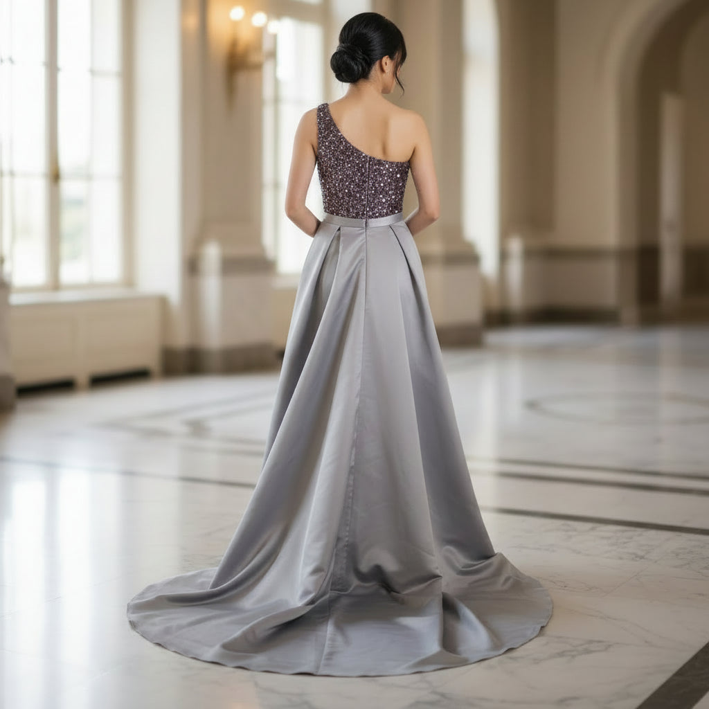 Dazzling One-Shoulder Sequined Gown for Show-Stopper Moments