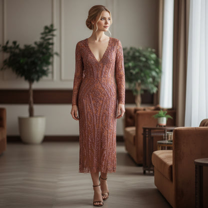 Show-Stopping Copper Embroidered Gala Dress
