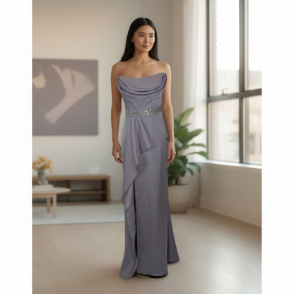 Dazzling Lavender Satin Gown with Glamorous Embellishments