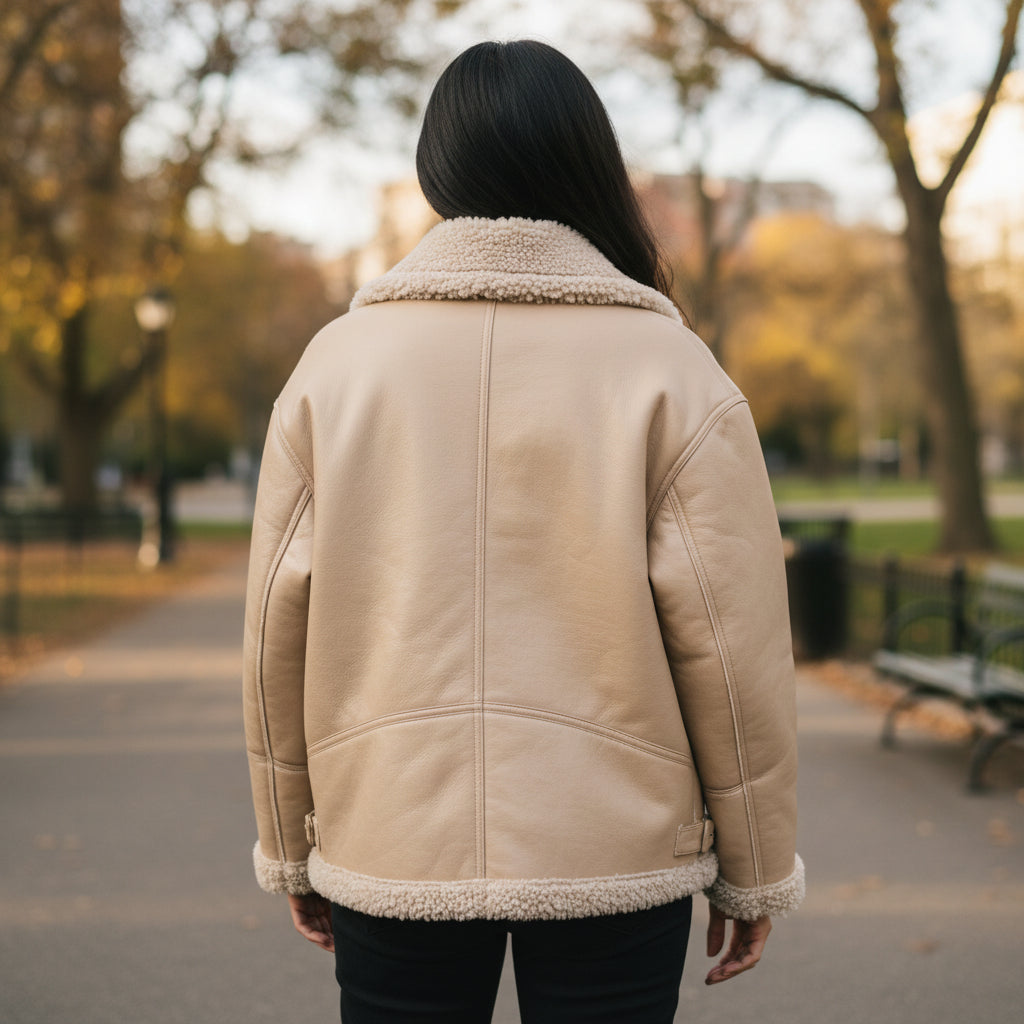 Bold Tan Reversible Shearling Jacket: Fierce Winter Warmth