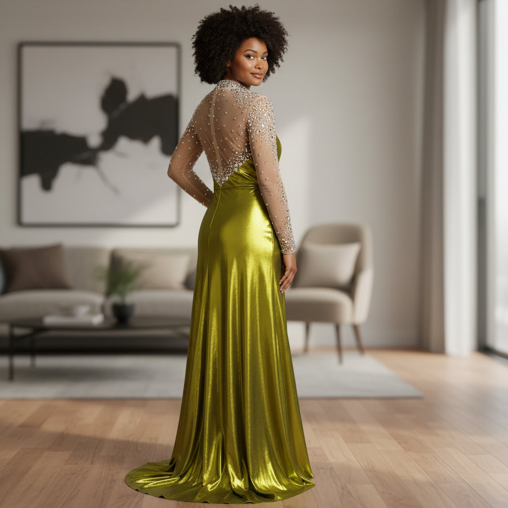 Luminous Lime Elegance Gown: Shine On, Show Off!