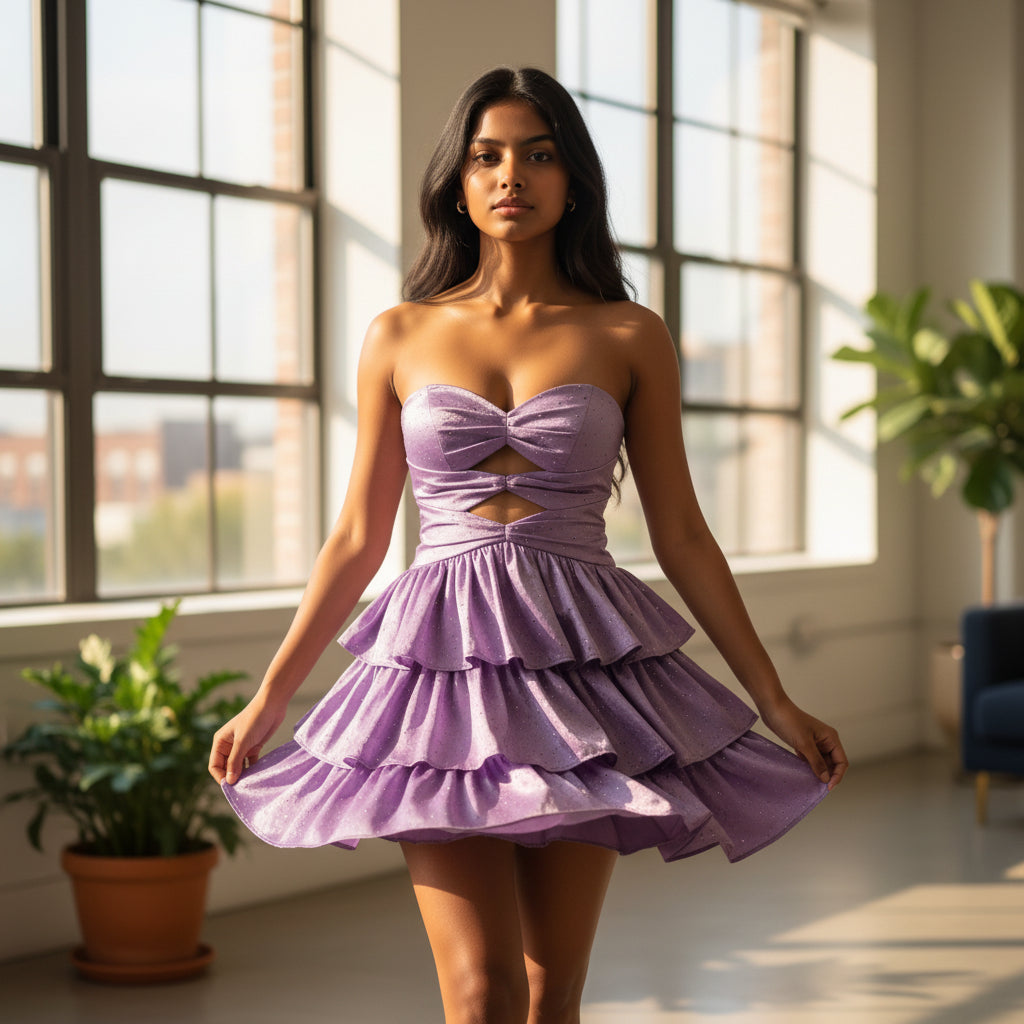 Chic Lavender Tiered Mini Dress - Perfect for Parties & Events