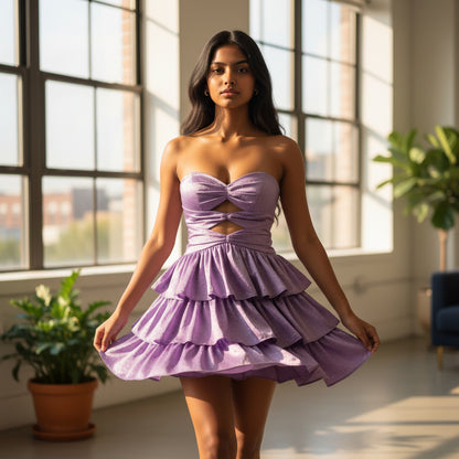 Chic Lavender Tiered Mini Dress - Perfect for Parties & Events
