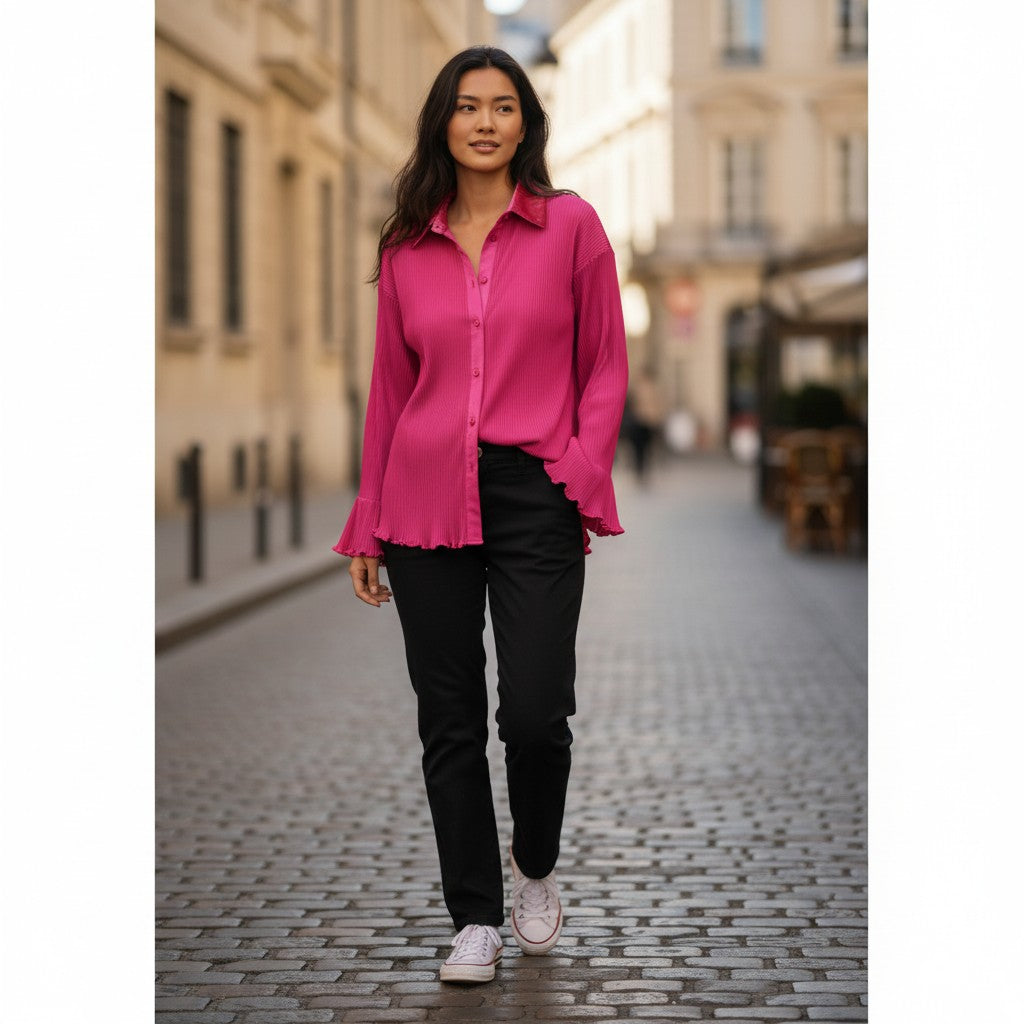 Crinkle Button-Up Blouse - The Bold Statement Maker
